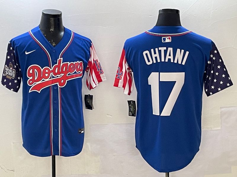 Men Los Angeles Dodgers #17 Ohtani Blue a generation of national flags Joint name 2025 Nike MLB Jersey style 3->los angeles dodgers->MLB Jersey